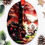 Fantasy Art Story Lodge Girl Rabbits Flowers Oval Ornament (Two Sides) Back