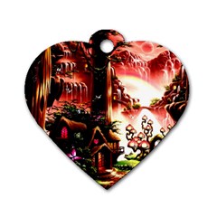 Fantasy Art Story Lodge Girl Rabbits Flowers Dog Tag Heart (two Sides) by BangZart