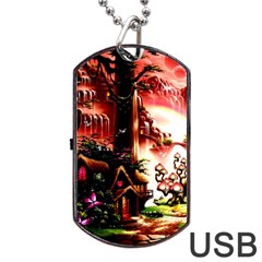 Fantasy Art Story Lodge Girl Rabbits Flowers Dog Tag Usb Flash (two Sides) by BangZart