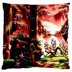 Fantasy Art Story Lodge Girl Rabbits Flowers Large Cushion Case (one Side) by BangZart