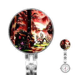 Fantasy Art Story Lodge Girl Rabbits Flowers Stainless Steel Nurses Watch by BangZart