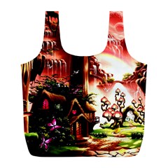 Fantasy Art Story Lodge Girl Rabbits Flowers Full Print Recycle Bags (l)  by BangZart