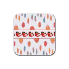 Strawberries Rubber Coaster (square)  by SuperPatterns