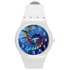 Top Peacock Feathers Round Plastic Sport Watch (m) by BangZart