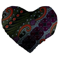 Batik Art Pattern  Large 19  Premium Heart Shape Cushions by BangZart