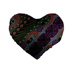 Batik Art Pattern  Standard 16  Premium Flano Heart Shape Cushions by BangZart