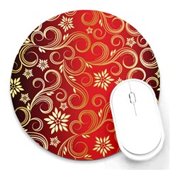 Golden Swirls Floral Pattern Round Mousepads by BangZart