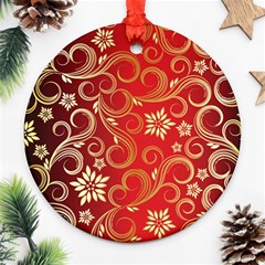 Golden Swirls Floral Pattern Ornament (round) by BangZart