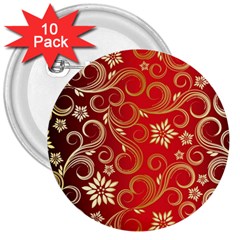 Golden Swirls Floral Pattern 3  Buttons (10 Pack)  by BangZart