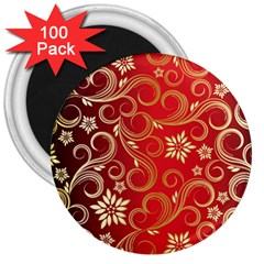 Golden Swirls Floral Pattern 3  Magnets (100 Pack) by BangZart