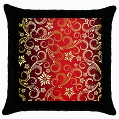 Golden Swirls Floral Pattern Throw Pillow Case (black) by BangZart