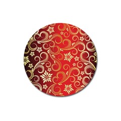 Golden Swirls Floral Pattern Magnet 3  (round)