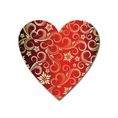 Golden Swirls Floral Pattern Heart Magnet by BangZart