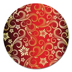 Golden Swirls Floral Pattern Magnet 5  (round) by BangZart