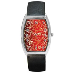 Golden Swirls Floral Pattern Barrel Style Metal Watch by BangZart