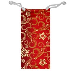 Golden Swirls Floral Pattern Jewelry Bag by BangZart