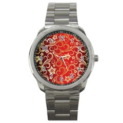 Golden Swirls Floral Pattern Sport Metal Watch by BangZart