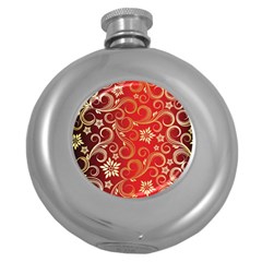 Golden Swirls Floral Pattern Round Hip Flask (5 Oz) by BangZart