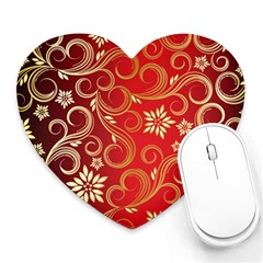 Golden Swirls Floral Pattern Heart Mousepads by BangZart