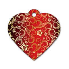 Golden Swirls Floral Pattern Dog Tag Heart (one Side) by BangZart