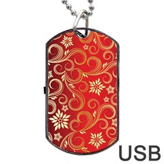 Golden Swirls Floral Pattern Dog Tag Usb Flash (two Sides) by BangZart