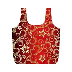 Golden Swirls Floral Pattern Full Print Recycle Bags (m) 