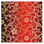 Golden Swirls Floral Pattern Large Satin Scarf (Square) Front