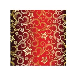 Golden Swirls Floral Pattern Small Satin Scarf (square) by BangZart