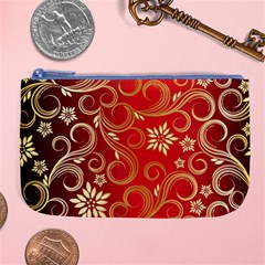 Golden Swirls Floral Pattern Large Coin Purse