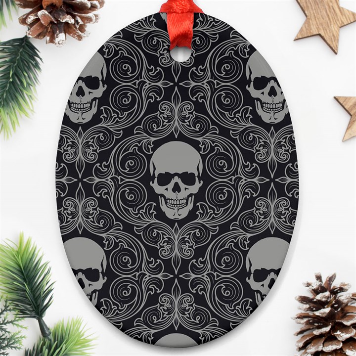 Dark Horror Skulls Pattern Oval Ornament (Two Sides)