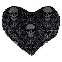 Dark Horror Skulls Pattern Large 19  Premium Heart Shape Cushions by BangZart