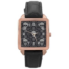 Dark Horror Skulls Pattern Rose Gold Leather Watch  by BangZart