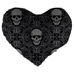 Dark Horror Skulls Pattern Large 19  Premium Flano Heart Shape Cushions by BangZart