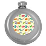 Group Of Funny Dinosaurs Graphic Round Hip Flask (5 oz) Front