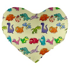 Group Of Funny Dinosaurs Graphic Large 19  Premium Heart Shape Cushions by BangZart