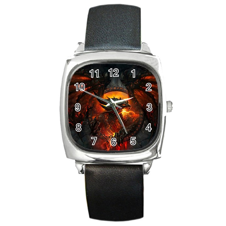 Dragon Legend Art Fire Digital Fantasy Square Metal Watch