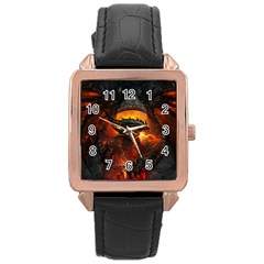 Dragon Legend Art Fire Digital Fantasy Rose Gold Leather Watch  by BangZart