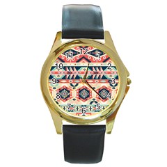 Aztec Pattern Round Gold Metal Watch by BangZart