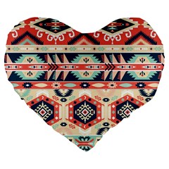 Aztec Pattern Large 19  Premium Flano Heart Shape Cushions by BangZart