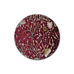 Crewel Fabric Tree Of Life Maroon Rubber Coaster (round)  by BangZart