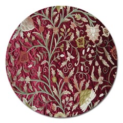 Crewel Fabric Tree Of Life Maroon Magnet 5  (round)