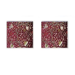 Crewel Fabric Tree Of Life Maroon Cufflinks (square)