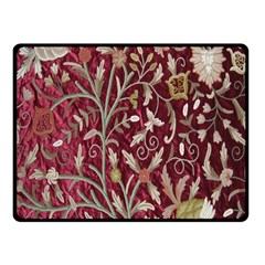 Crewel Fabric Tree Of Life Maroon Fleece Blanket (small)