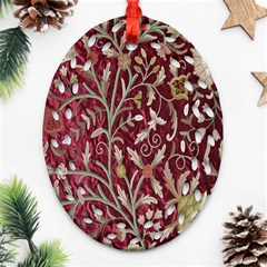 Crewel Fabric Tree Of Life Maroon Ornament (oval Filigree) by BangZart