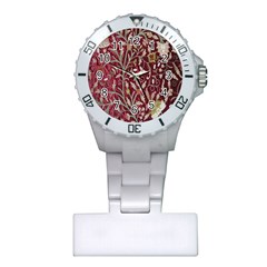 Crewel Fabric Tree Of Life Maroon Plastic Nurses Watch by BangZart