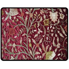 Crewel Fabric Tree Of Life Maroon Double Sided Fleece Blanket (medium)  by BangZart