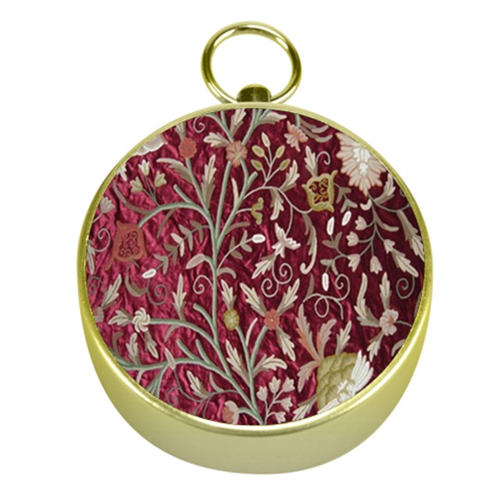 Crewel Fabric Tree Of Life Maroon Gold Compasses