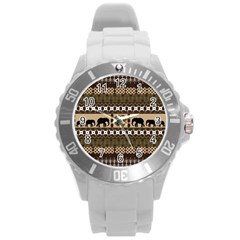 Elephant African Vector Pattern Round Plastic Sport Watch (l) by BangZart