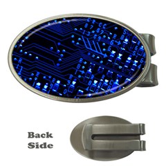 Blue Circuit Technology Image Money Clips (oval) 