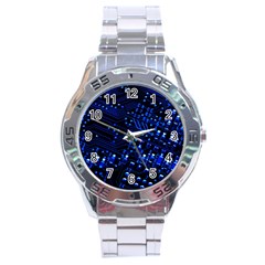 Blue Circuit Technology Image Stainless Steel Analogue Watch by BangZart